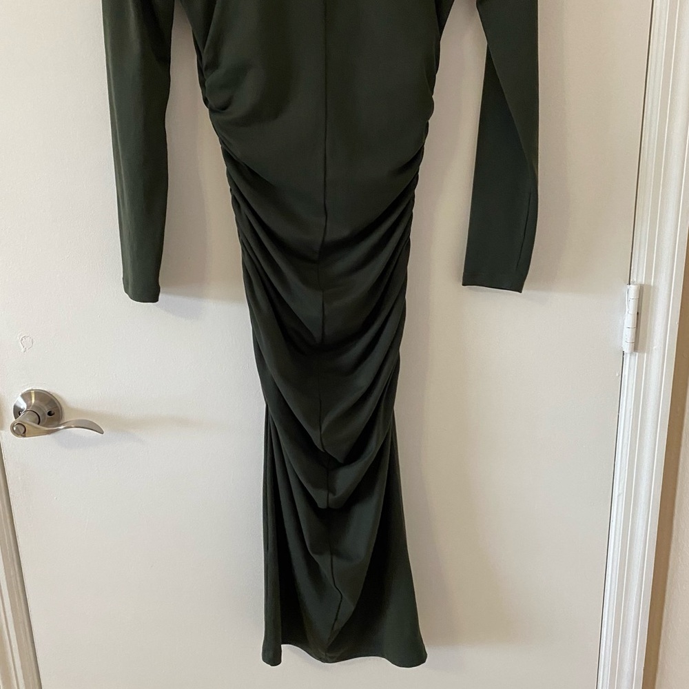 New Susana Monaco Crisscross MockNeck Bodycon Dress Longsleeve Hunter Green Sz L - Picture 6 of 15
